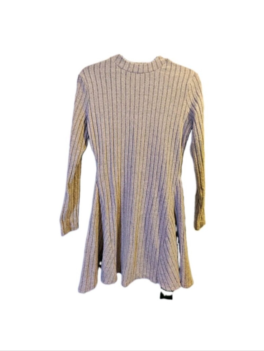 Ribbed Long Sleeve Swing Sweater Dress - Beige/Pink